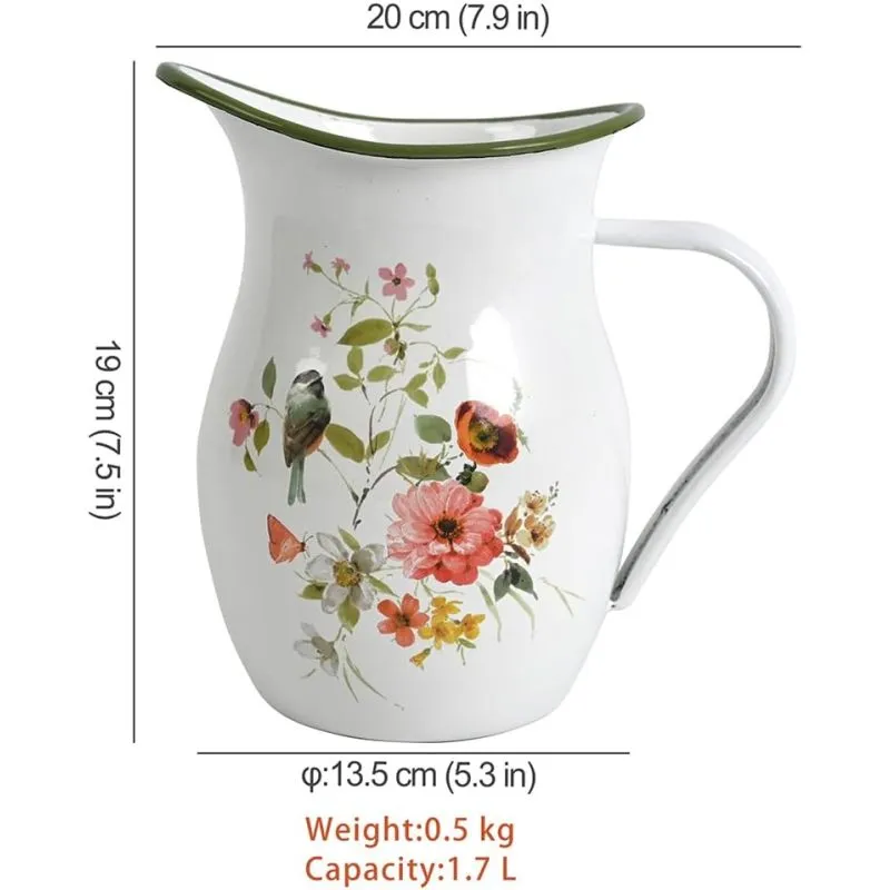 Floral Enamel Pitcher Vase