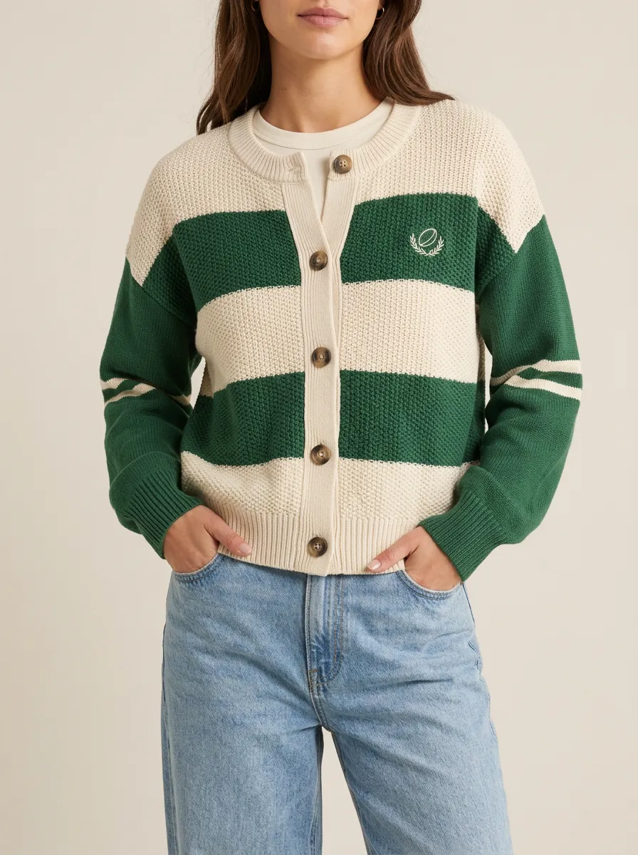 Rugby Striped Embroidered Cardigan
