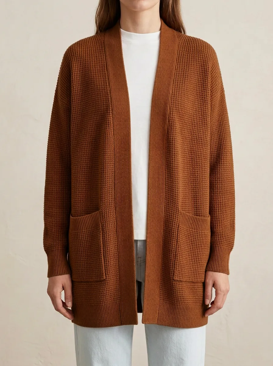 Textured Waffle-Knit Knit Cardigan