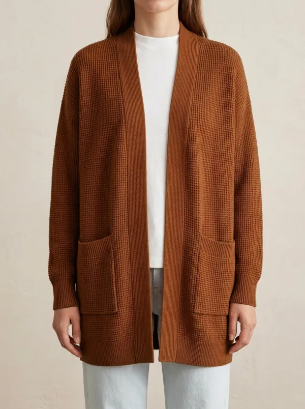 Textured Waffle-Knit Knit Cardigan