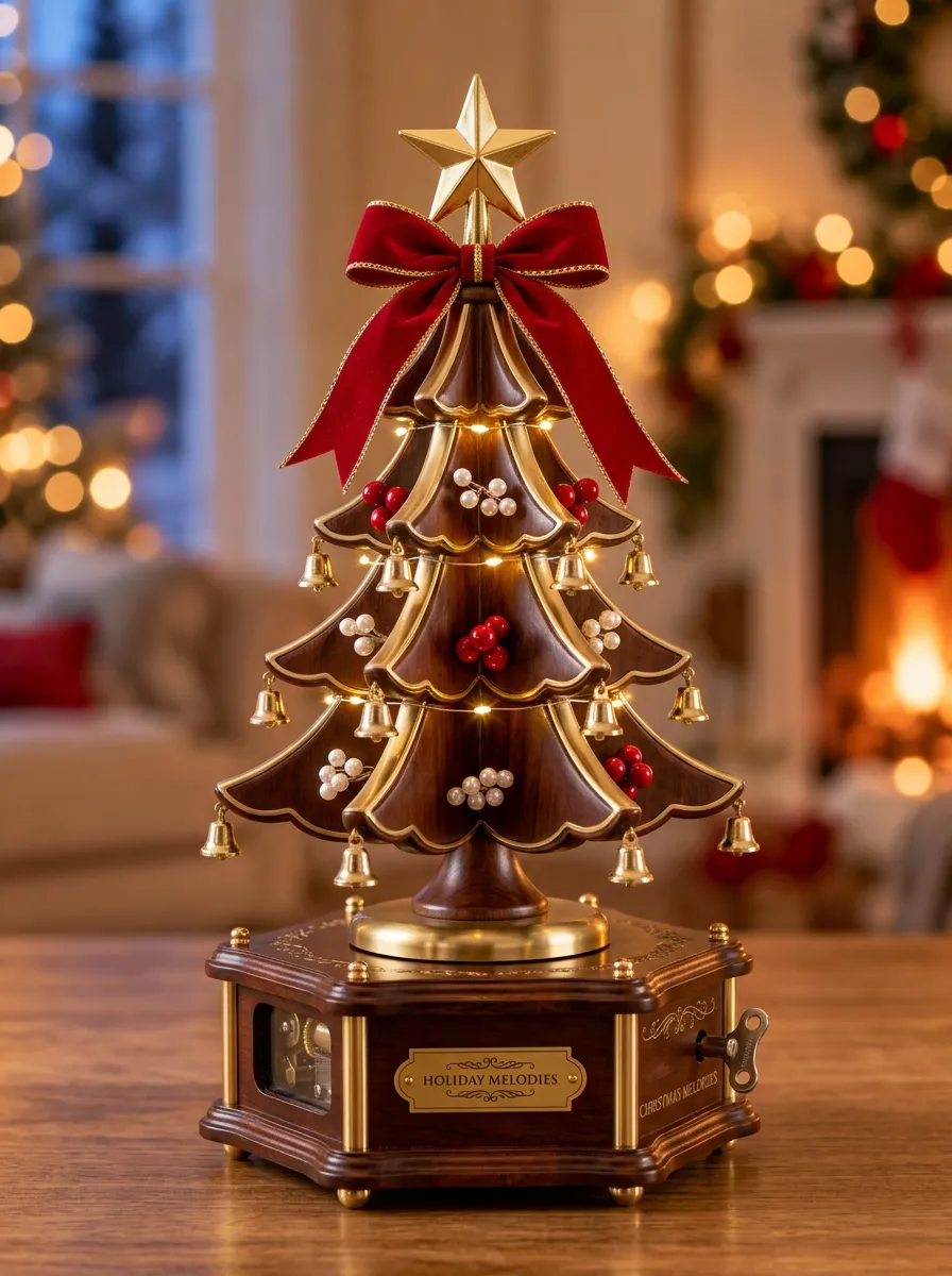 Decor Red Bow Bell LED Christmas Tabletop Tree