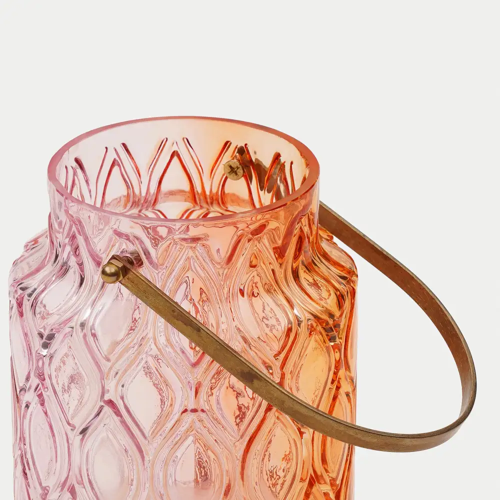 Orange Pink Ombre Textured Glass Lantern