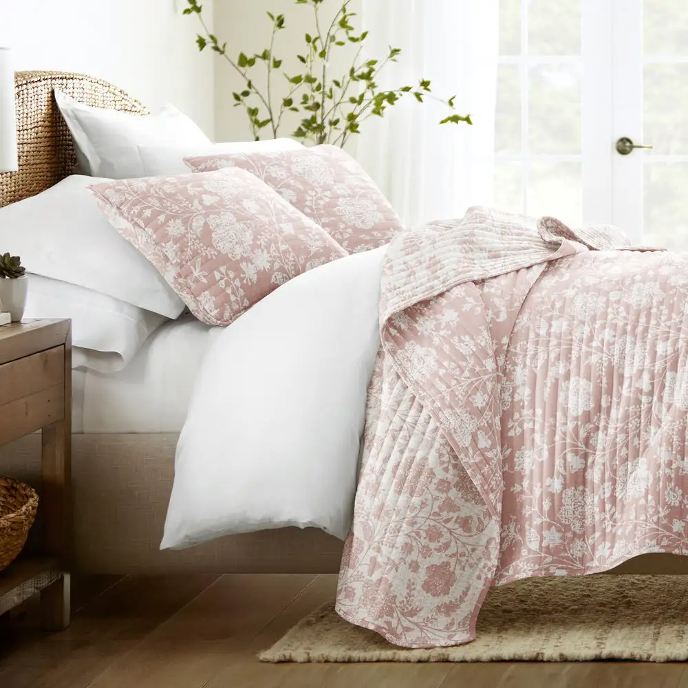 Textured Floral Reversible Quilted Coverlet Set