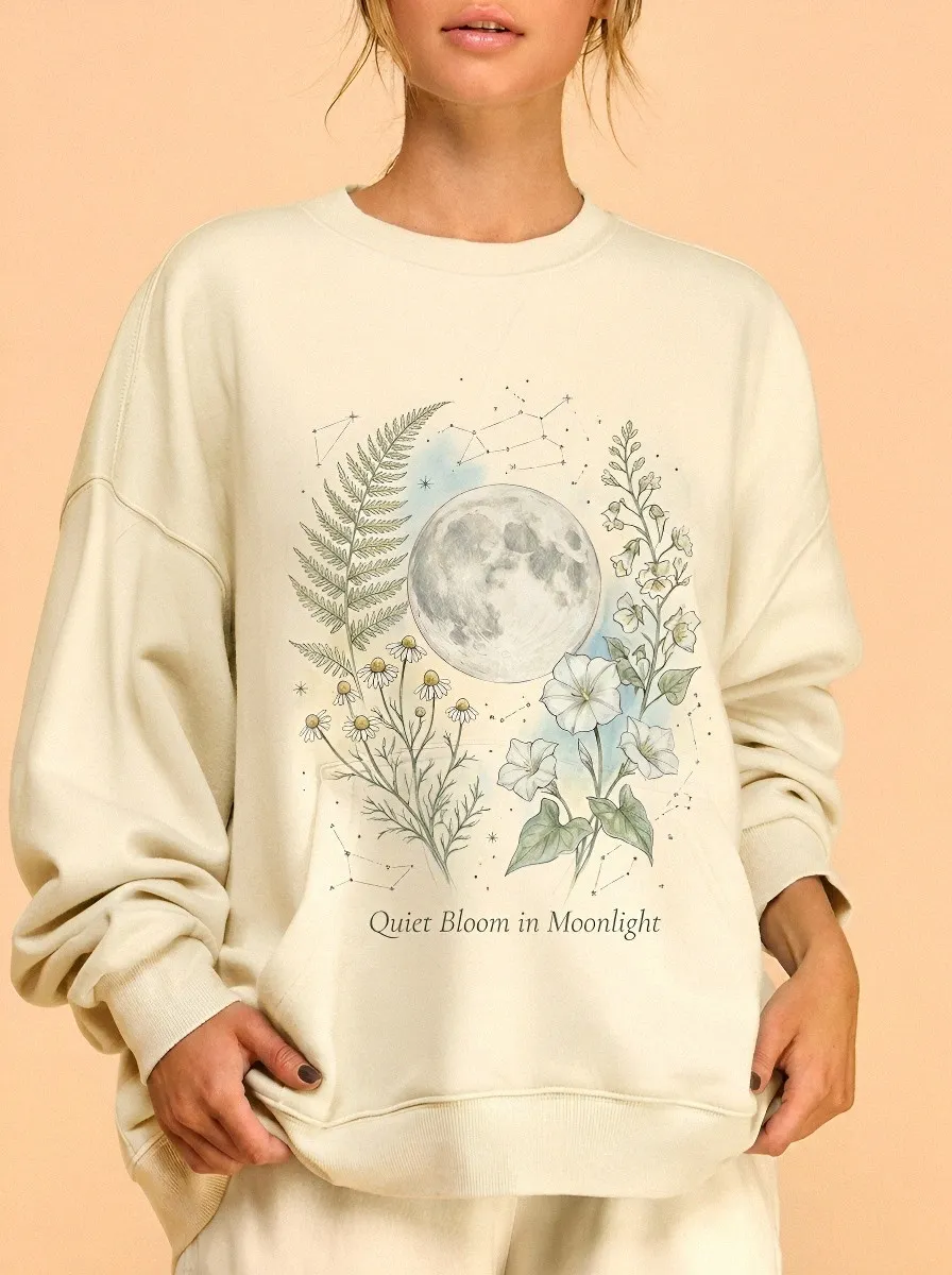 Women's Moon Fern Floral Botanical Printed Sweatshirt