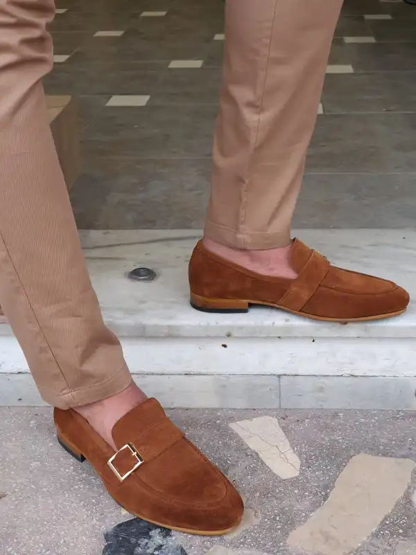 Leather Suede Buckle Loafers