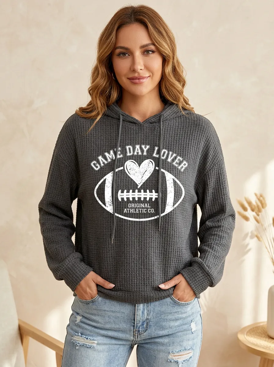 Women's Modern Gridiron Heart Ball Game Day Graphic Hoodie