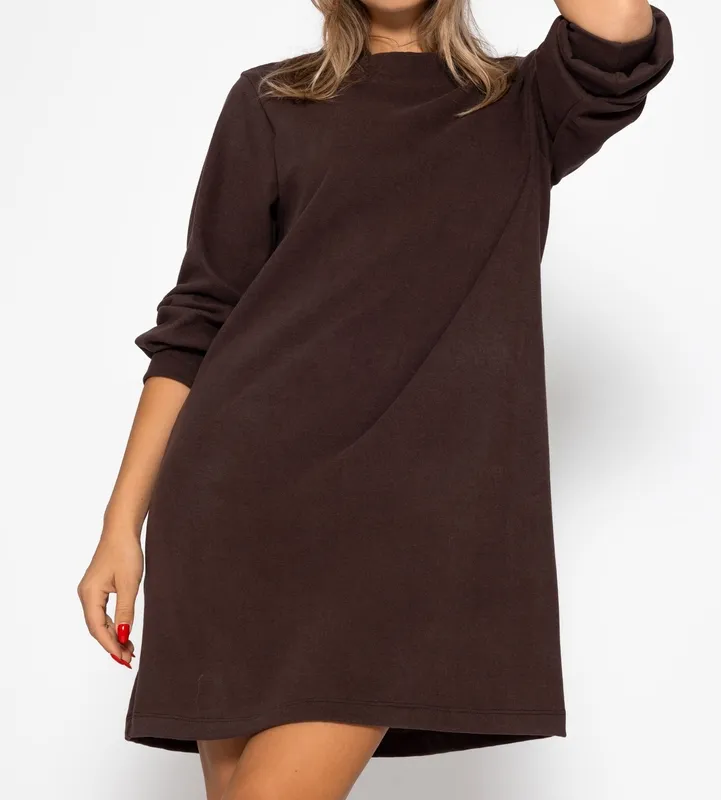 Brown Stand Collar Sweatshirt Dress