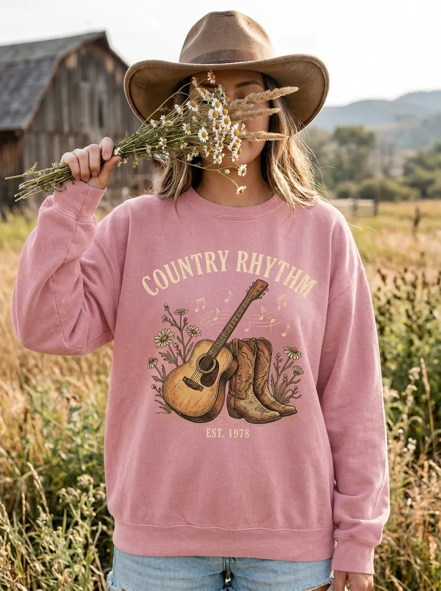 Western Music Cowboy Boots Guitar Style Crewneck Sweatshirt