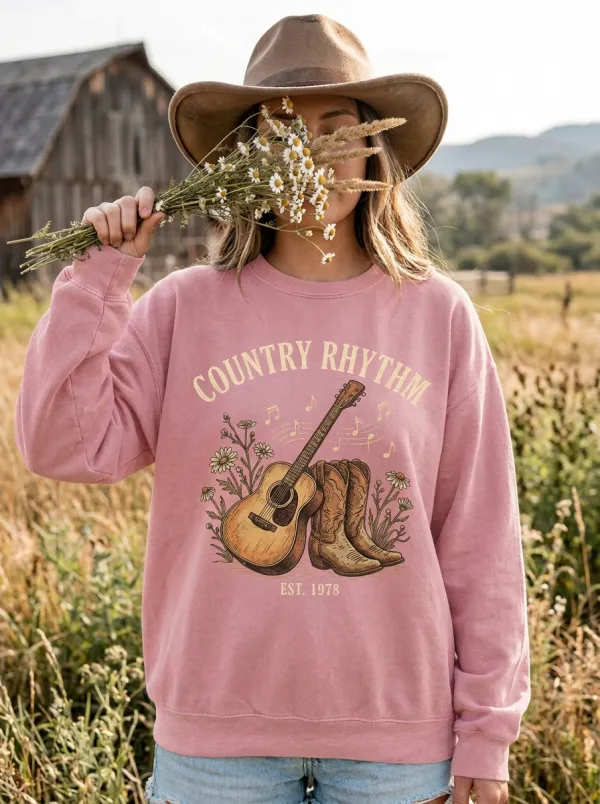Western Music Cowboy Boots Guitar Style Crewneck Sweatshirt
