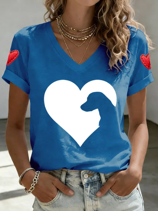 Women's Dog Heartbeat Print T-shirt