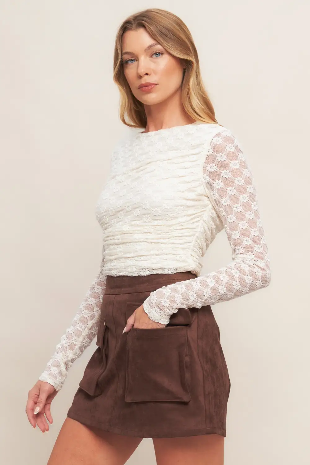 Faux Suede Pocketed Western Skort