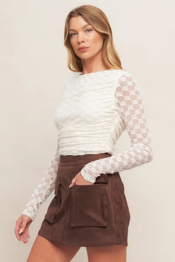 Faux Suede Pocketed Western Skort