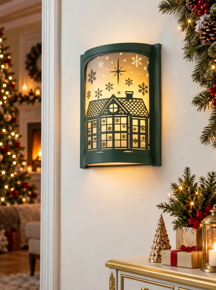 Snowflake House Pattern Christmas Wall Light