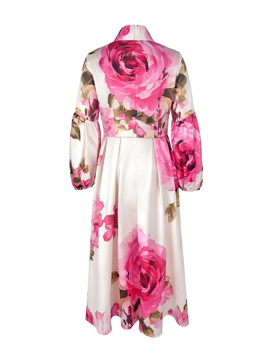 Elasticity Pleated Long Neck Maxi Dress