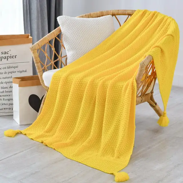 Knitted Tassel Wool Decorative Throw Blanket