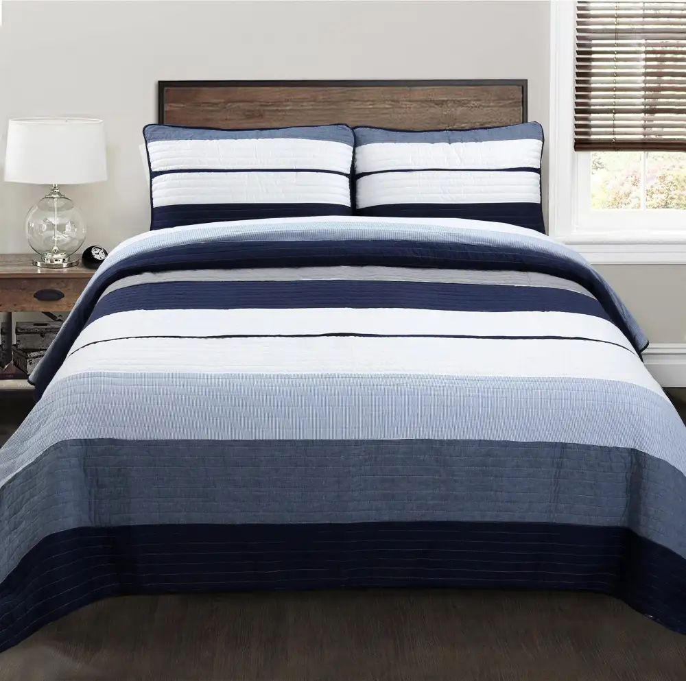 Classic Cotton Striped Patchwork Reversible Quilt Bedding Set