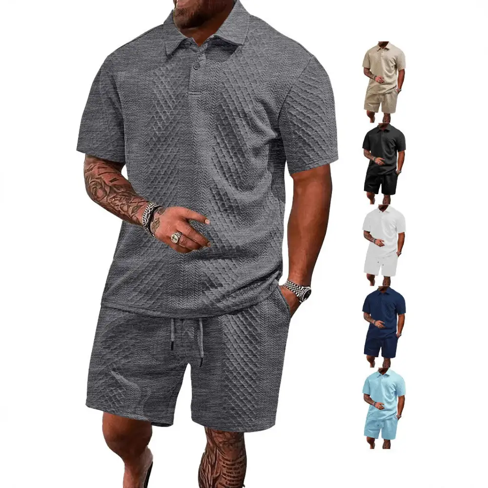 Waffle Texture Spread Collar Polo Shirt