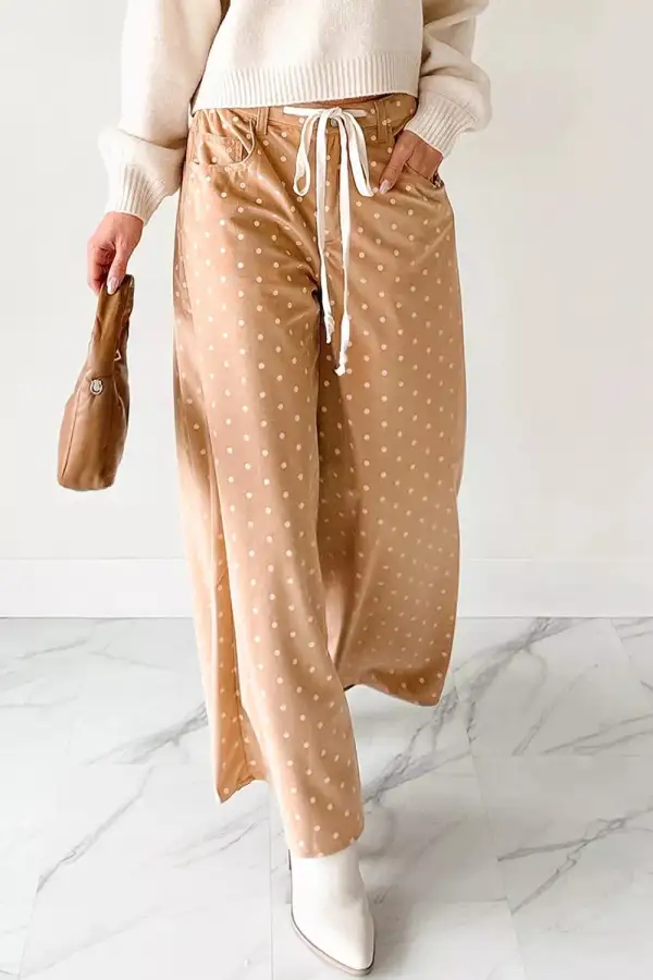 Polka Dot Print Drawstring Wide Leg Pants