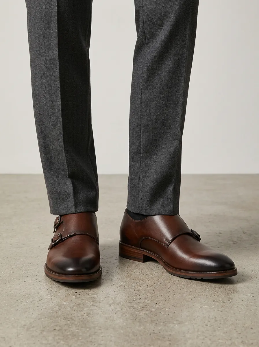 Men's Classic Business Double Monk Strap Leather Shoes