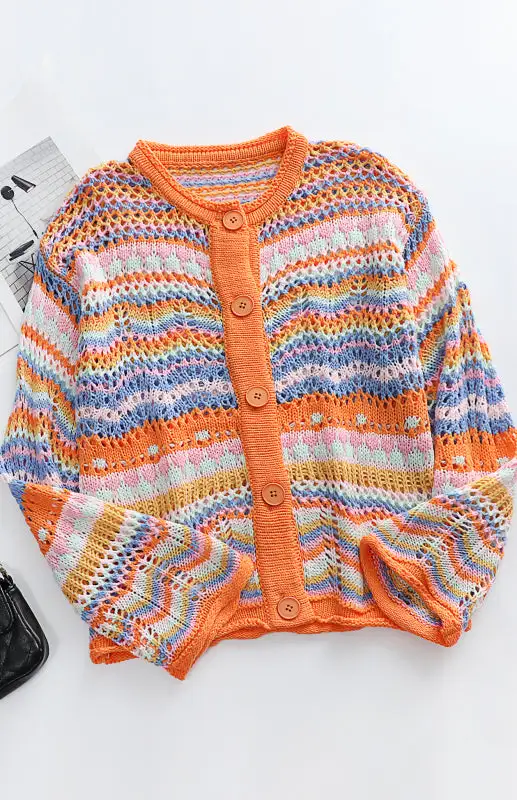 Round-Neck Long-Sleeve Relaxed Slim-Fit Cardigan
