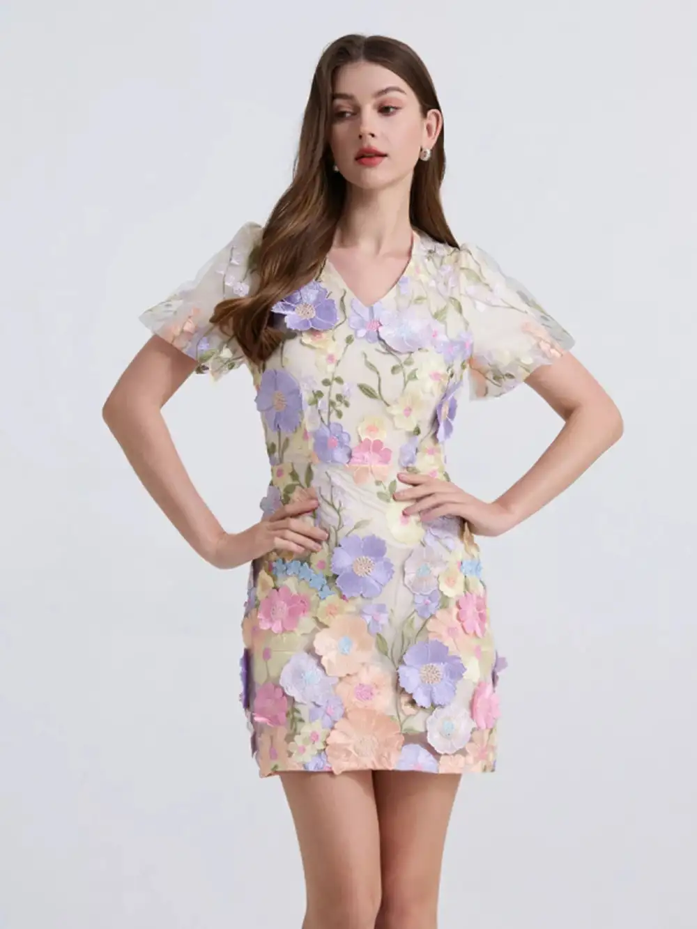 Puff-Sleeve Floral Mini Dress
