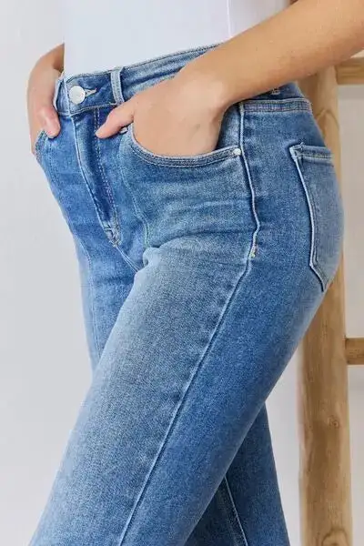High Rise Ankle Flared Detail Denim Jeans
