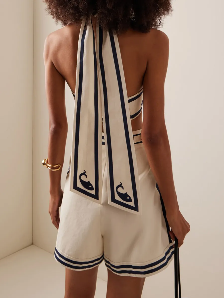 Mariella Navy Style Printed Bikini Swimsuit and Shorts