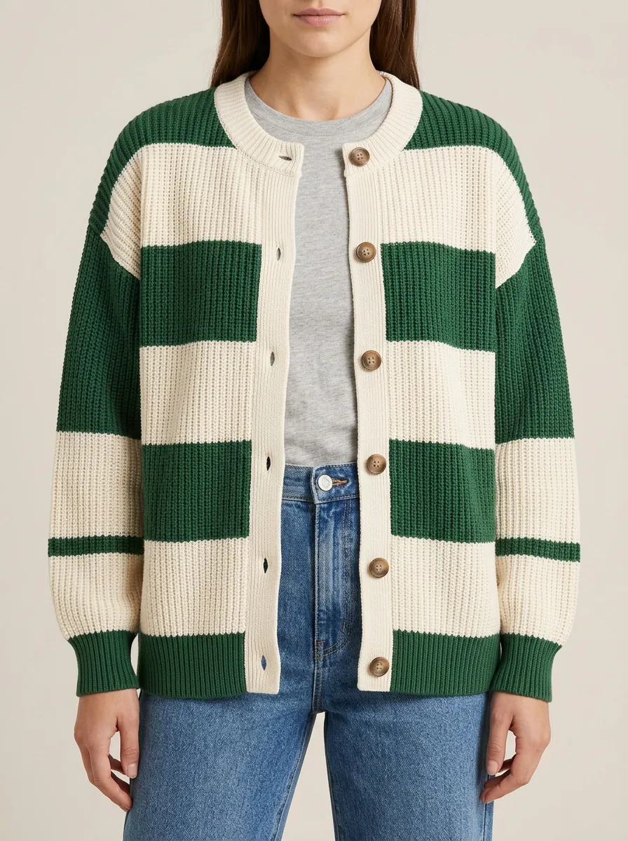 Casual Distinctive Rugby Striped Knit Cardigan