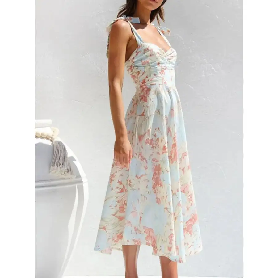 Tie-Strap Sweetheart Neck Midi Dress