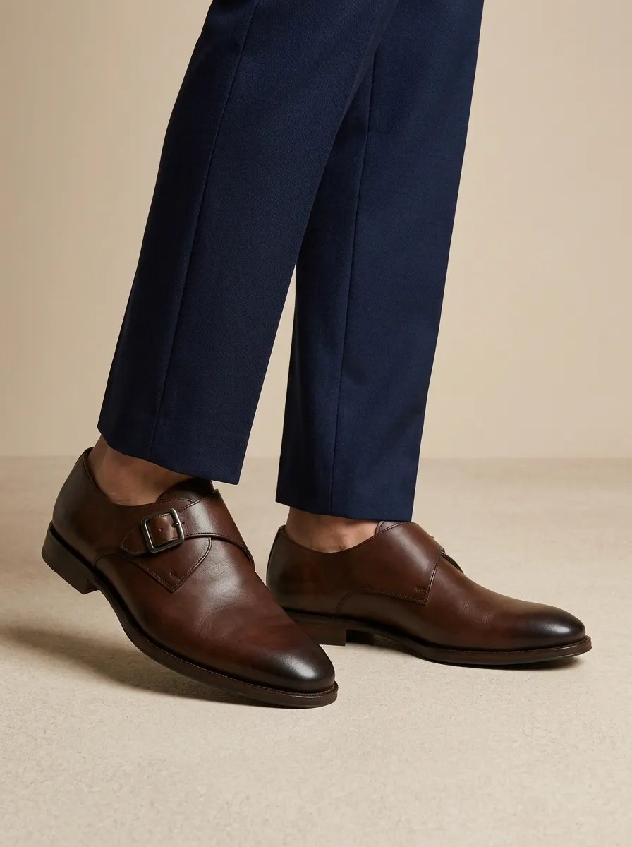 Men's Contemporary Classic Business Leather Single Monk Strap Shoes