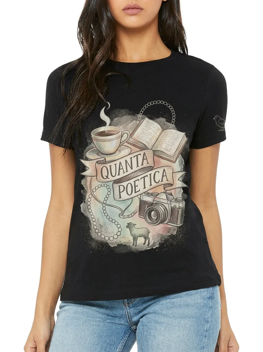 Women's Book Coffee Camera Quanta Poetica Printed T-shirt