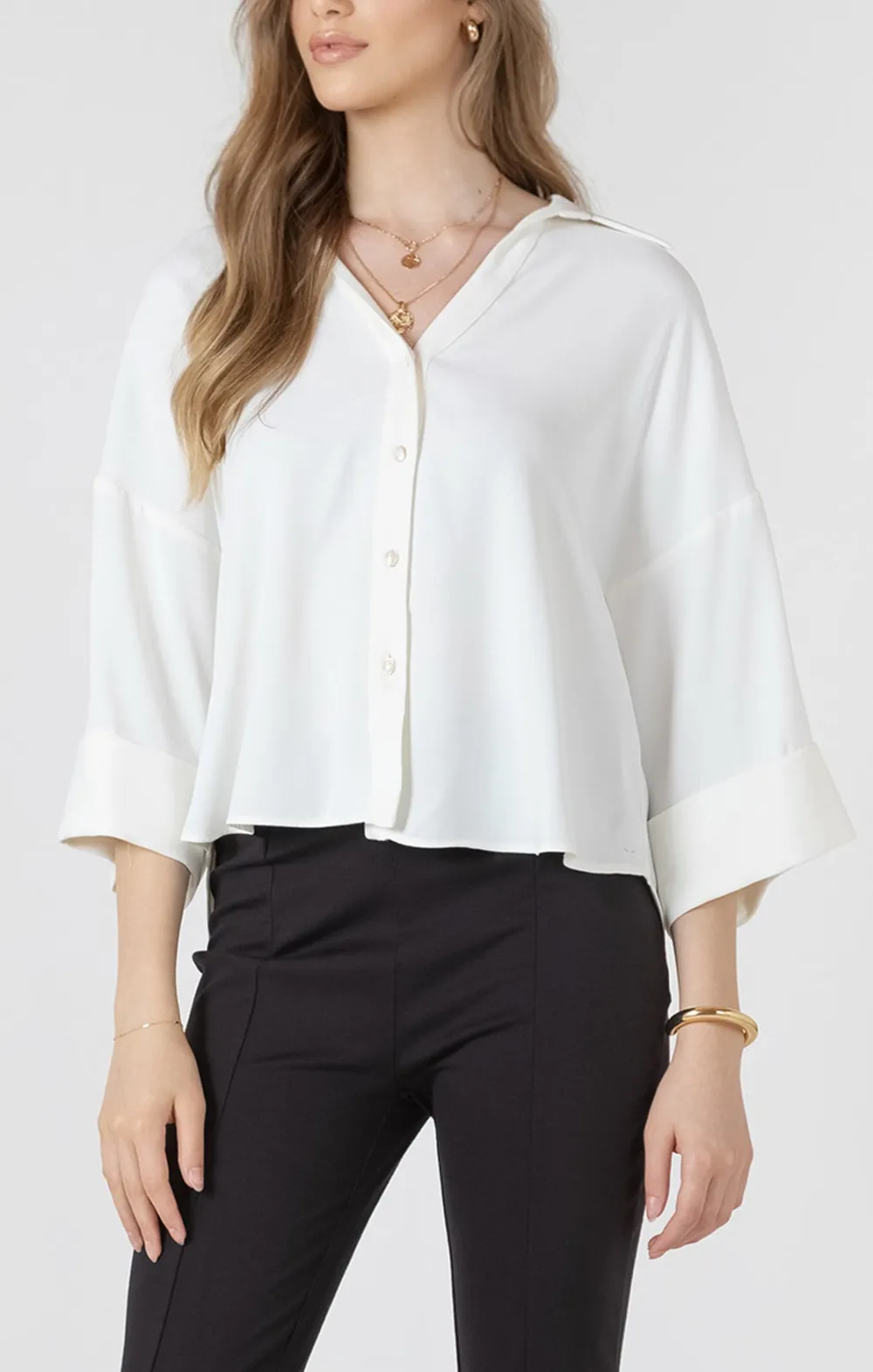 Cuffed Button Front Blouse