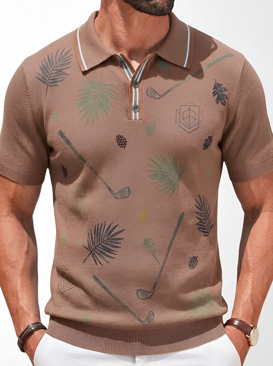 Men's Golf Lover Tropical Leaf Printed Polo Shirt