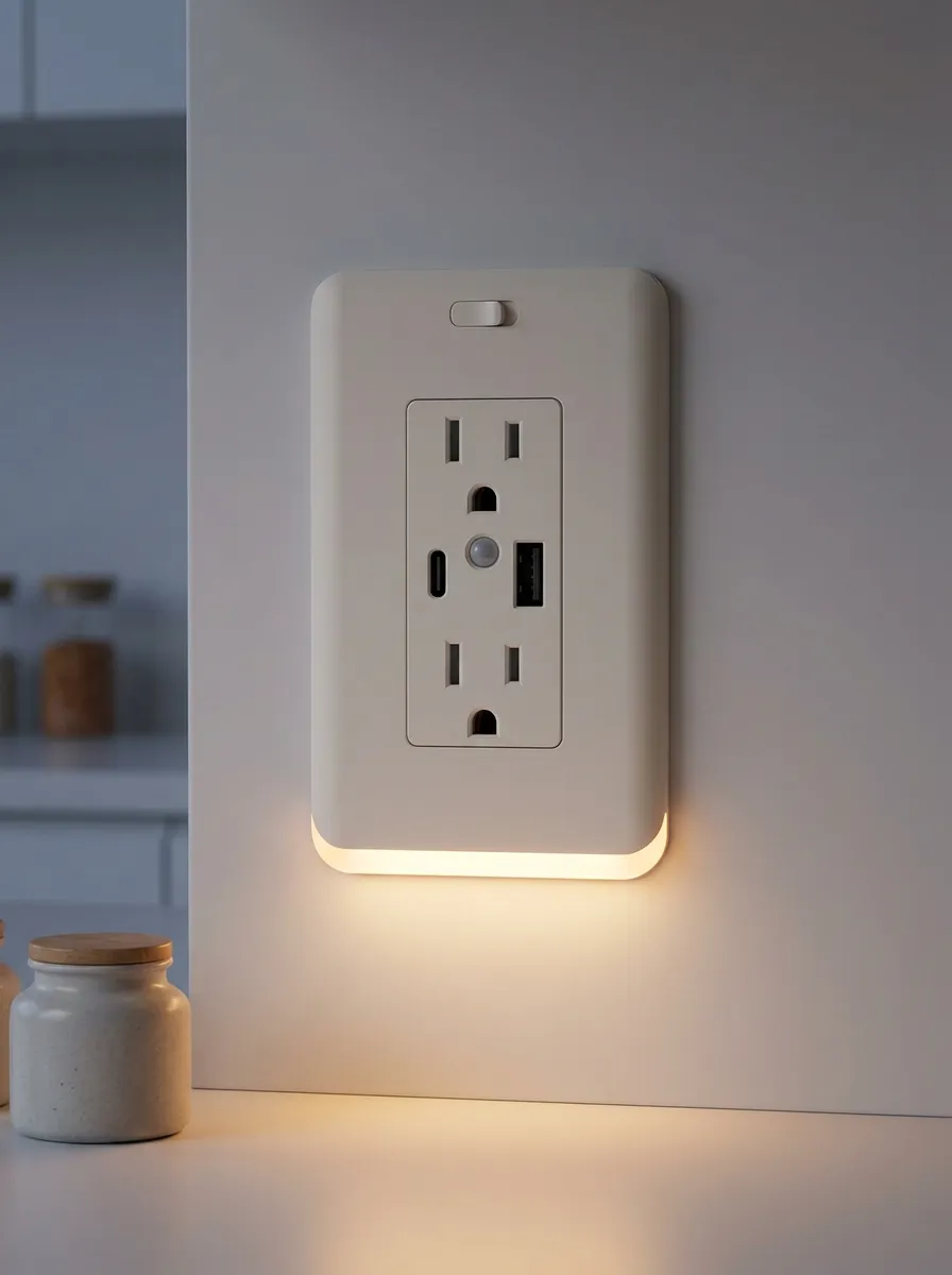 Home Decor Motion Sensor USB Port LED Outlet Cover