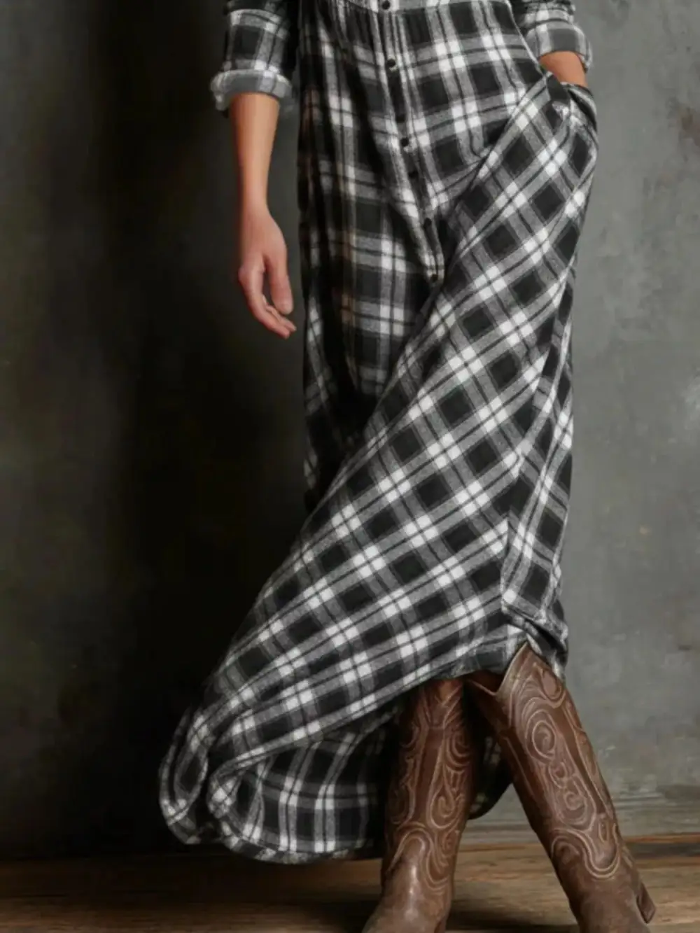 Full Size Plaid Button Down Maxi Dress Plus Size