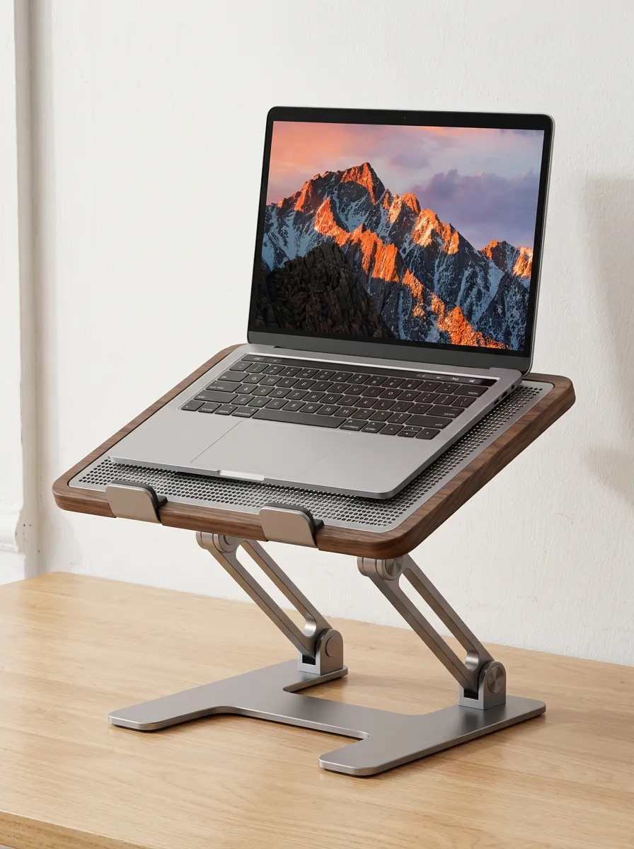 Minimalist Walnut Wood Aluminum Laptop Stand
