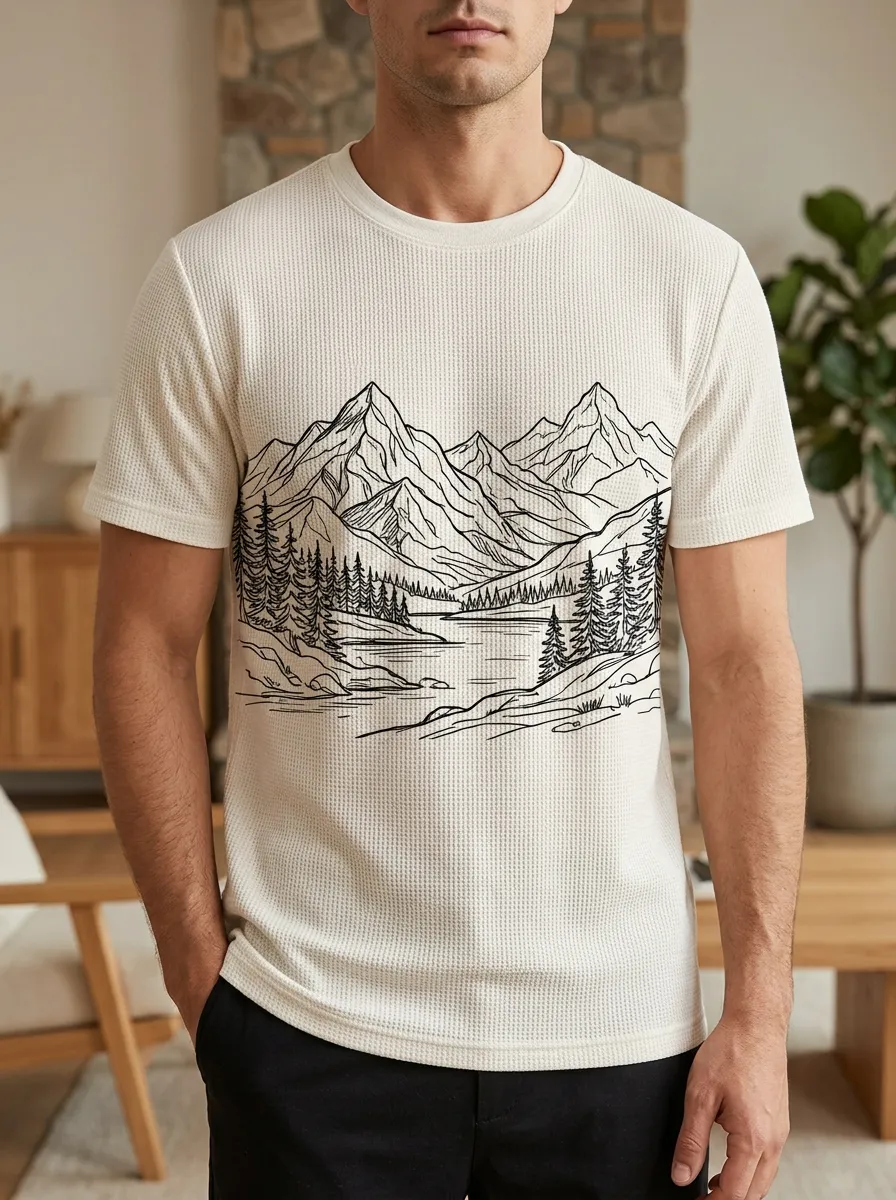 Men's Nature Lover Mountain Forest Landscape Signature Crew Neck T-Shirt
