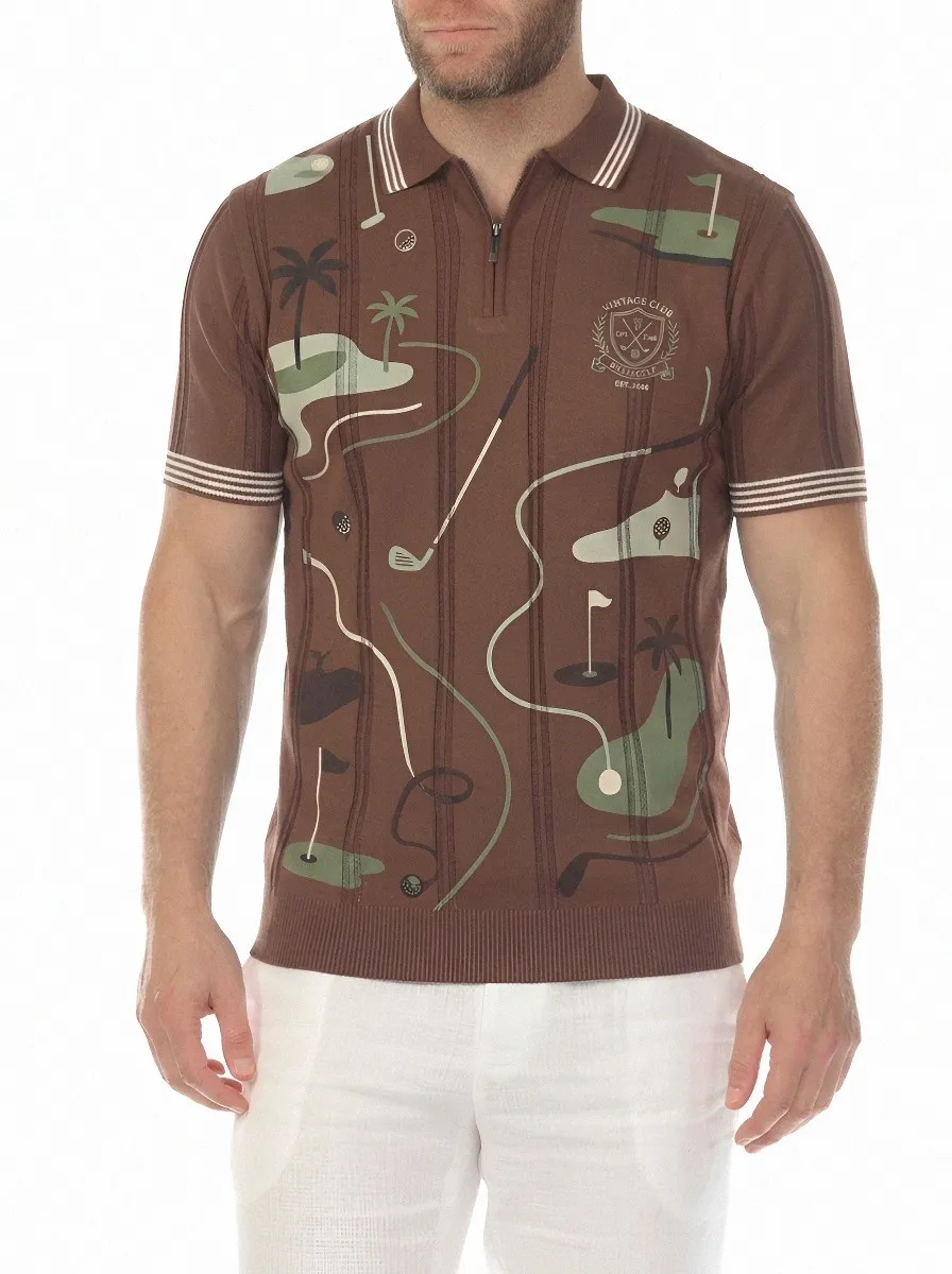 Men's Golf Lover Vintage Club Pattern Printed Polo Shirt