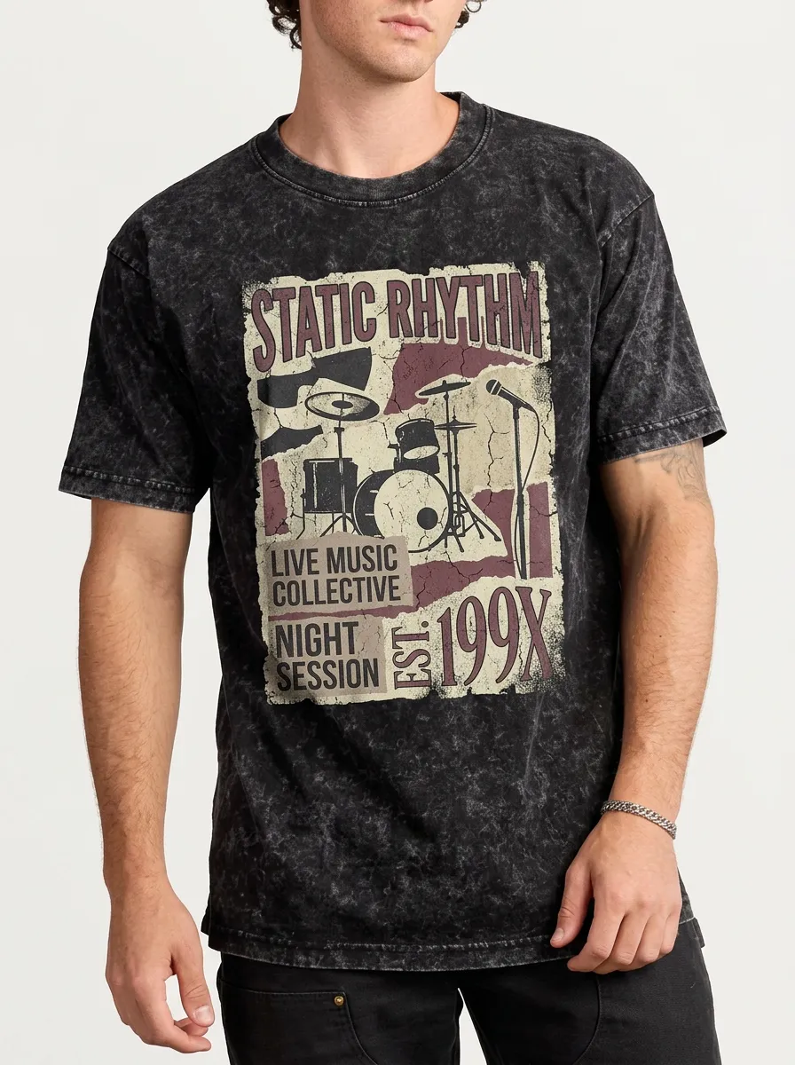 Men's Music Lover Static Rhythm Drum Set Printed T-shirt