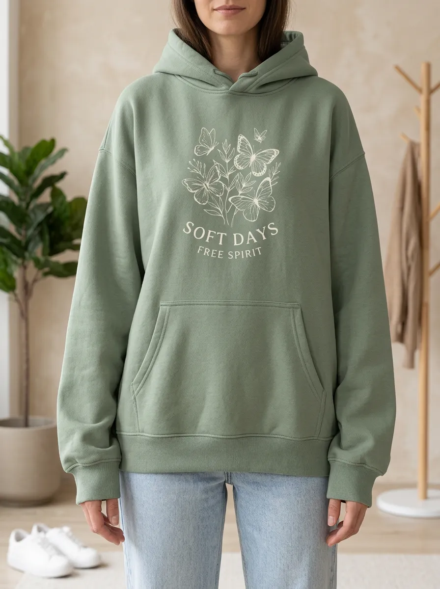 Soft Days Butterfly Floral Nature Hoodie