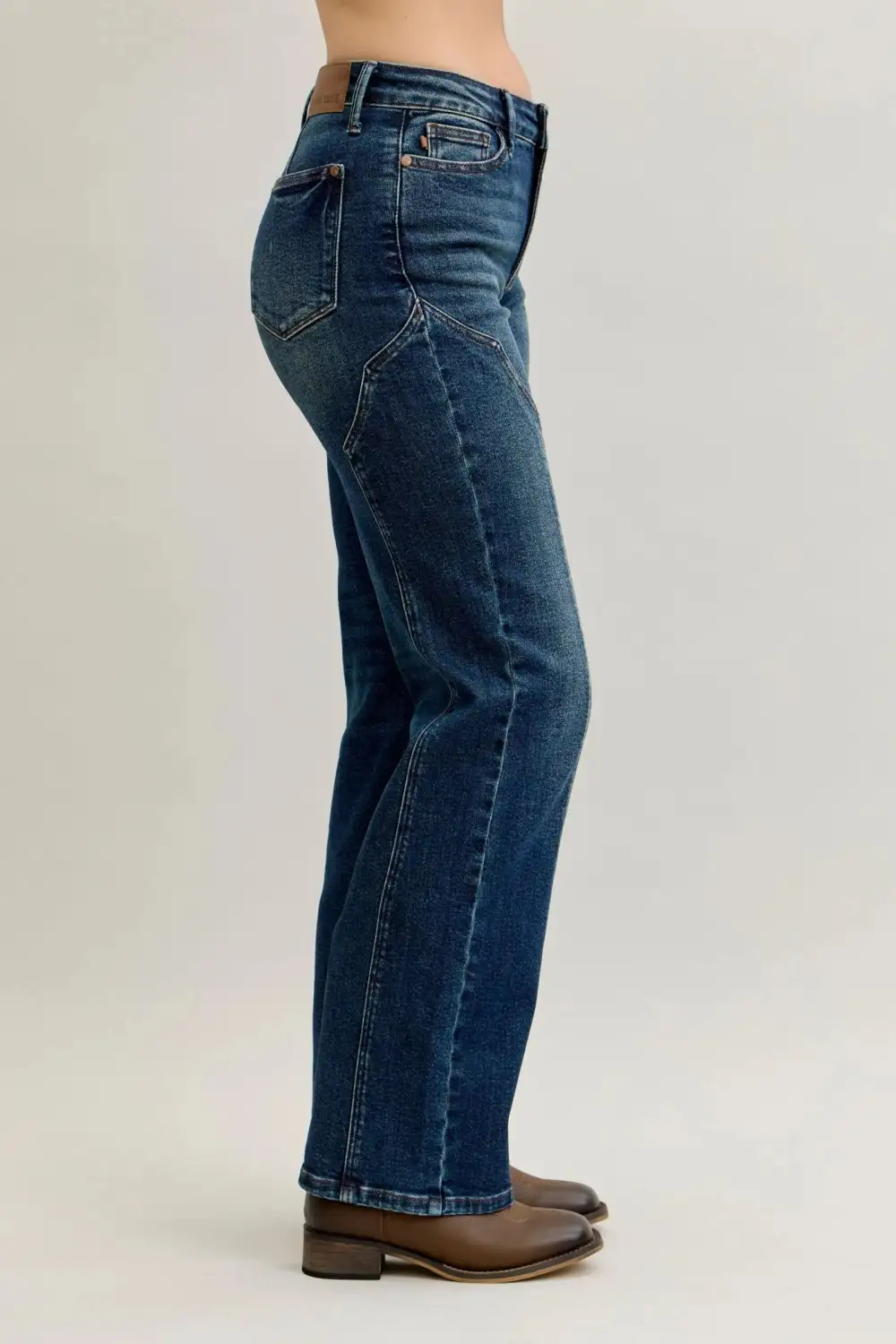 Straight Leg Seam Detail Denim Jeans