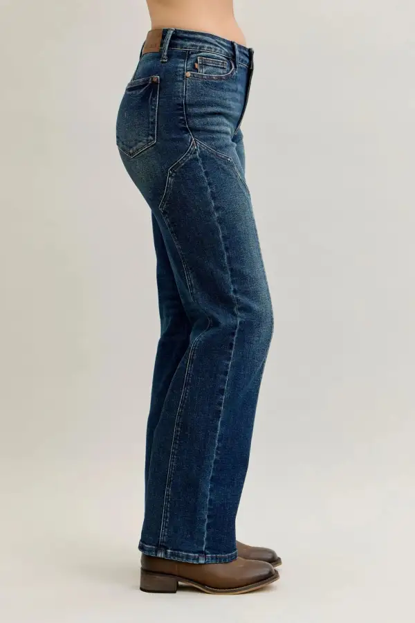 Straight Leg Seam Detail Denim Jeans