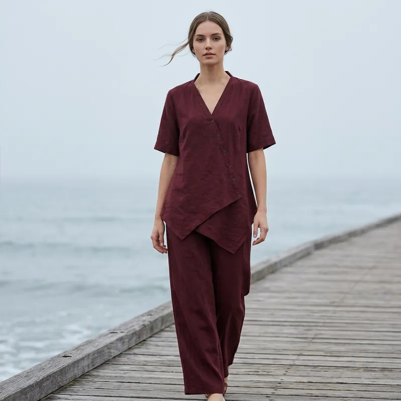 ⌛Limited-Time Offer-Women's Asymmetrical Top & Wide-Leg Pants Set