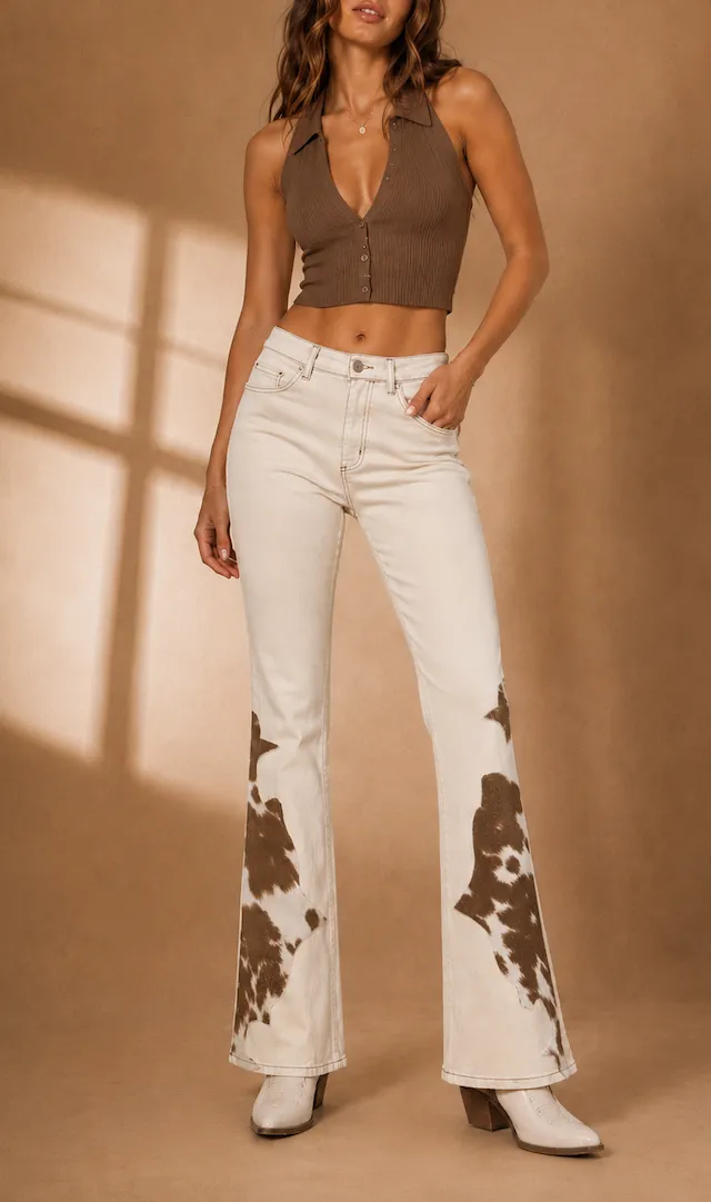 Western Style Bootcut Mid Rise Denim Jeans