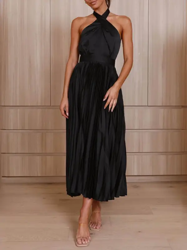 Neckline Pleated Vacation Occasion Dresses Midi Dress