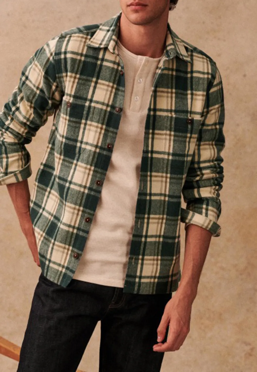 Olive Green Two Chest Pocket Long Sleeve Shirt