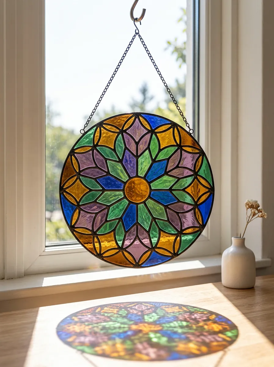 Geometric Mandala Stained Glass Printed Suncatcher