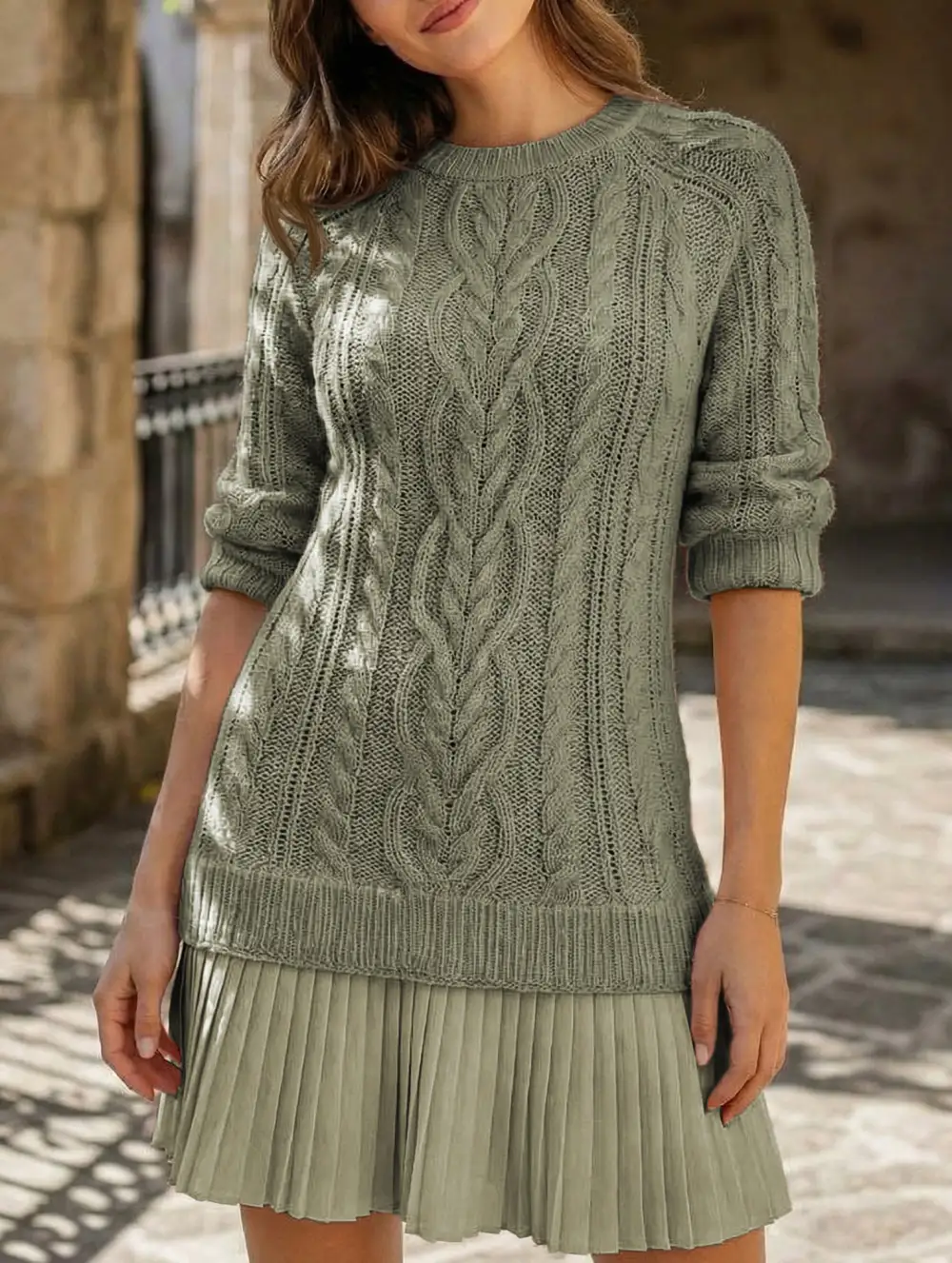 Cable Knit Chiffon Patchwork Mini Dress
