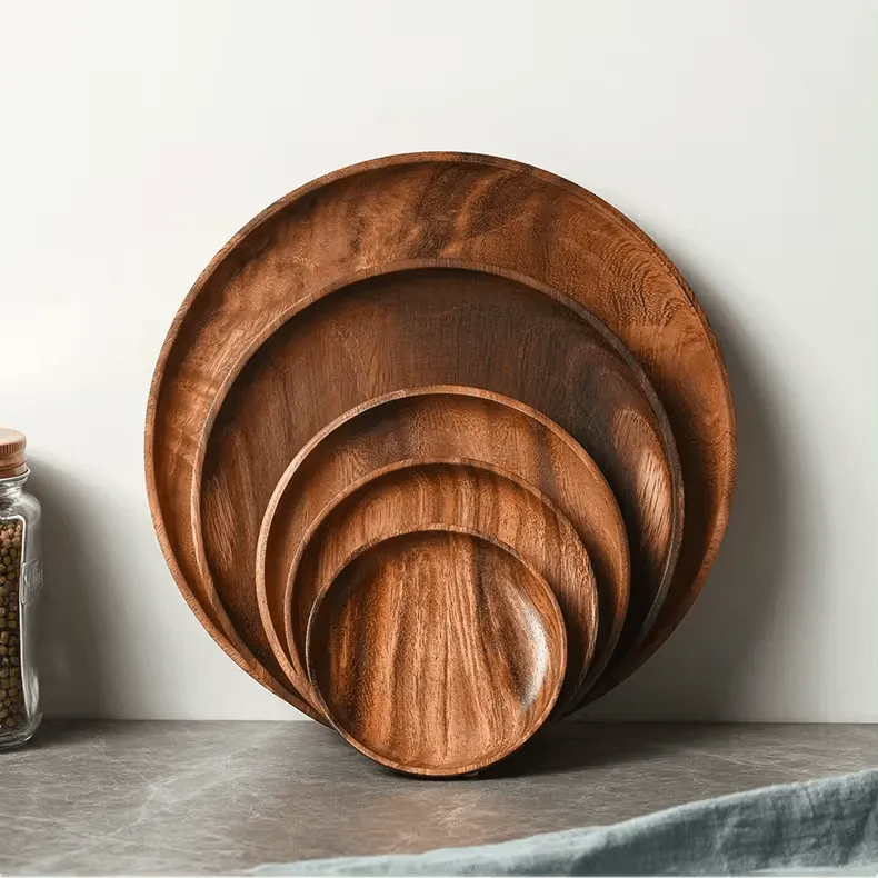 Round Acacia Serving Tray Set