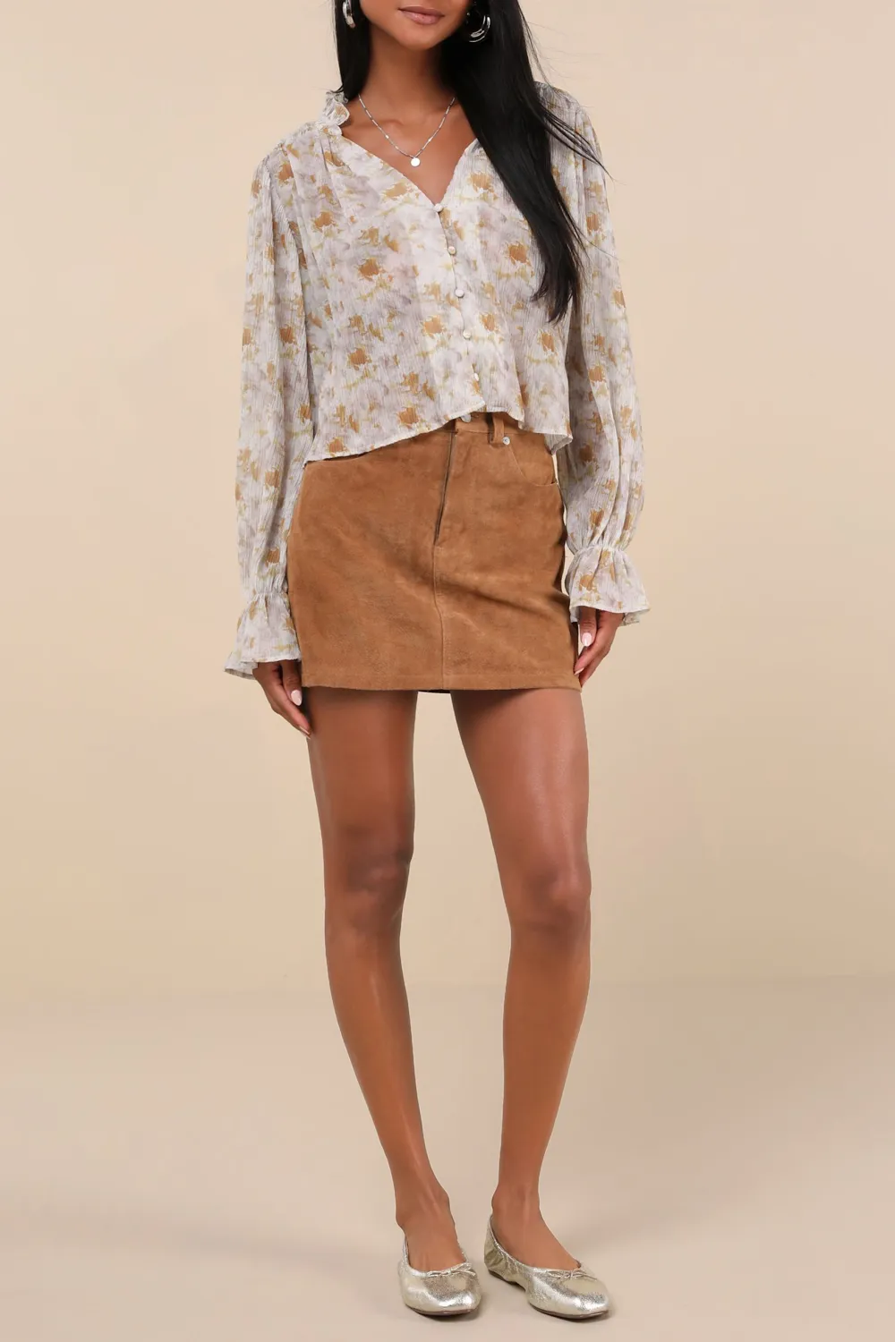 Daily Floral Print Button-Up Long Sleeve Top
